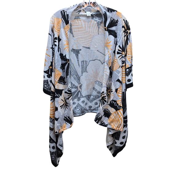 Chico's Floral Open Waterfall Draped Front Cardigan Sweater Boho Size 3 US XL - Picture 1 of 4
